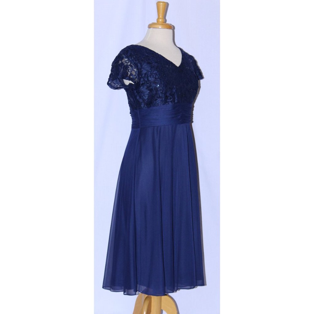 Fanny #1934 Short Chiffon & Lace Formal Dress-Size S-NAVY BLUE-NWT - Picture 4 of 7